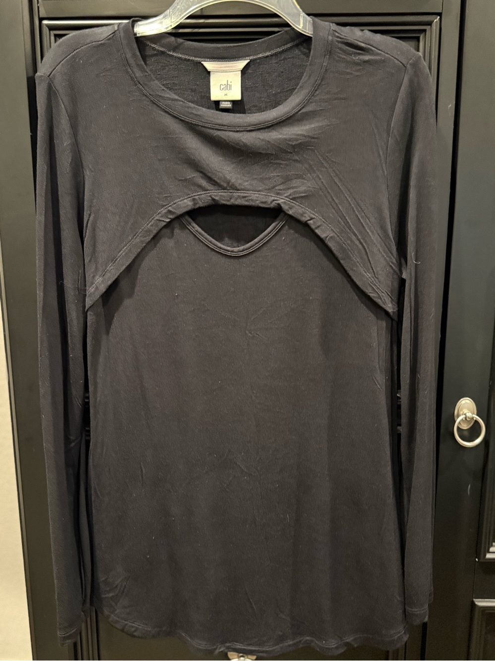 CAbi Black Long Sleeve Cutout Layered Top